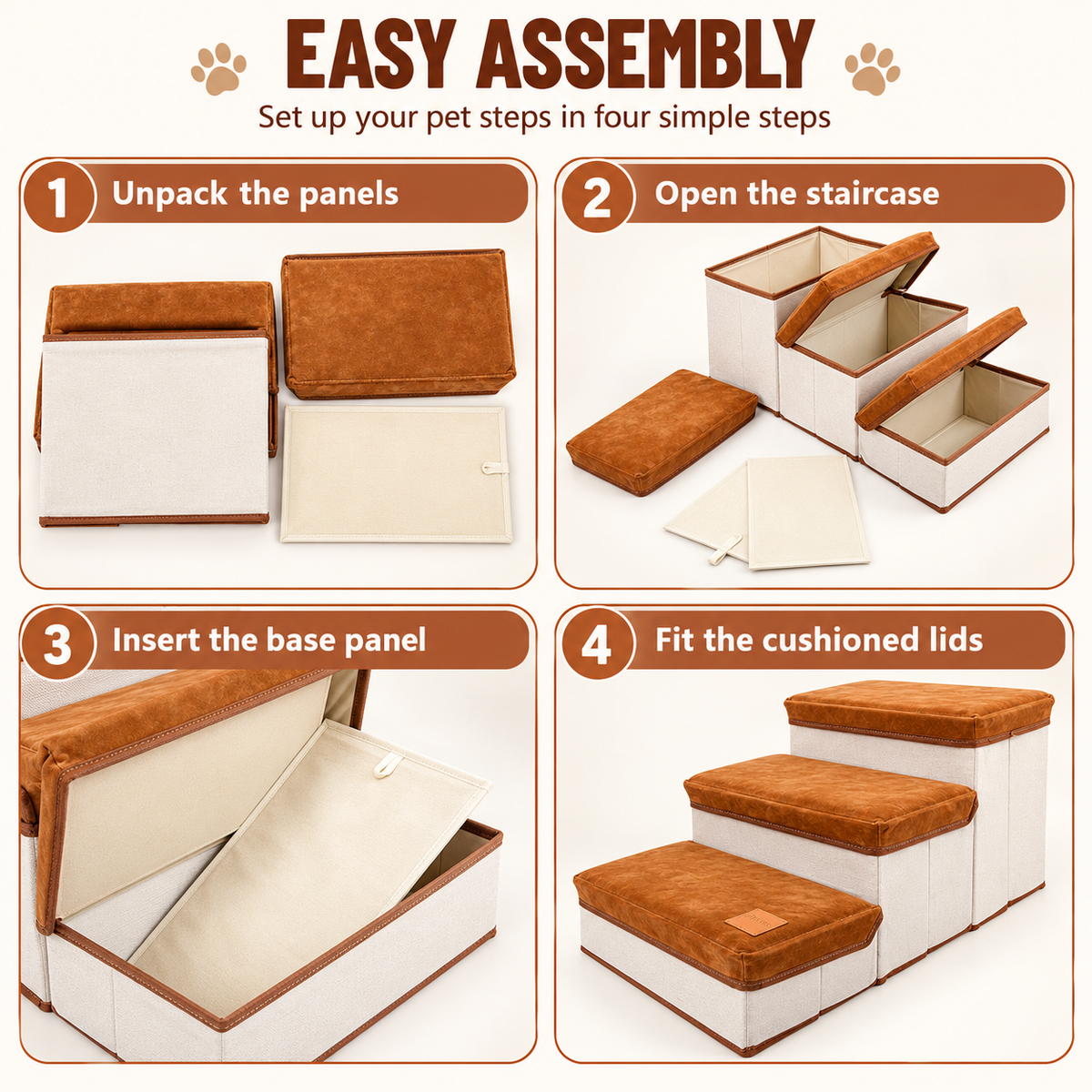 3-Step Dog Stairs for Couch and Bed with Hidden Storage