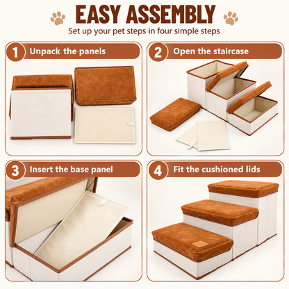3-Step Dog Stairs for Couch and Bed with Hidden Storage