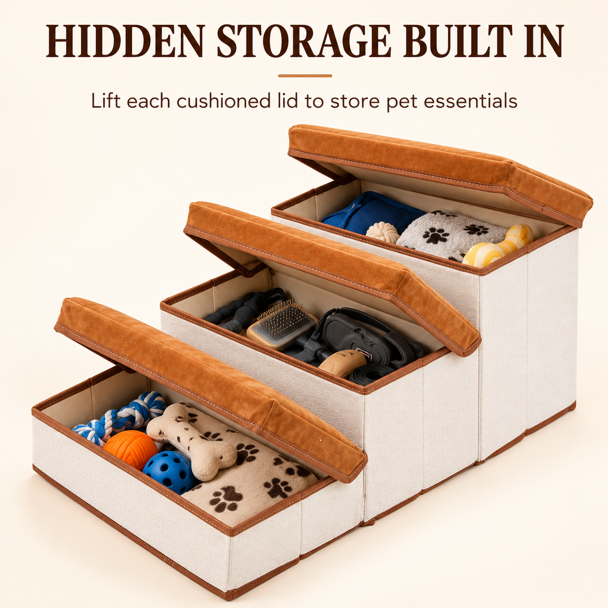 3-Step Dog Stairs for Couch and Bed with Hidden Storage